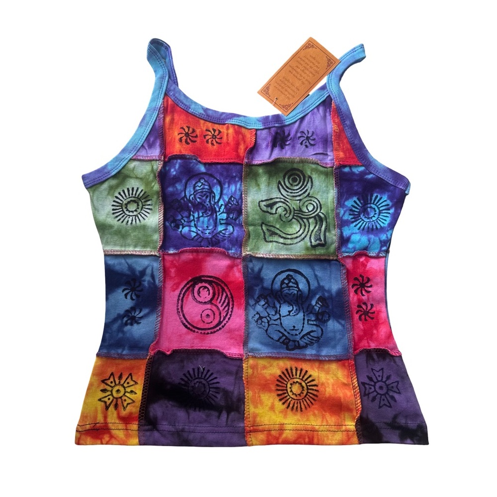 Kathmandu Patchwork Tie-Dye Handmade Painted Cotton Tank Top - Picture 4 of 8